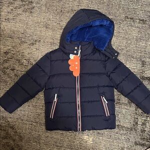 Boden Kids Navy Puffer Jacket with Blue Lining